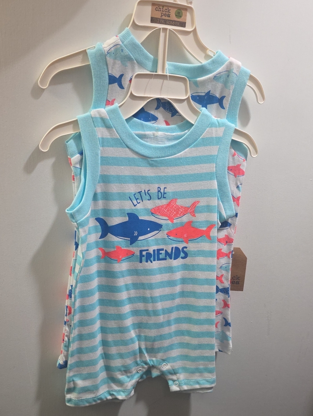 💚5/$20💚chick pea Light Blue & Coral Shark Stripe Tank Romper Set